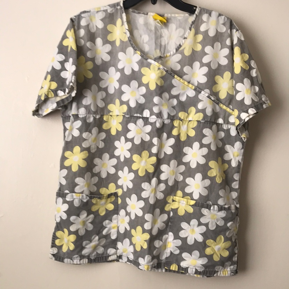 Gray Floral Scrub Women Top